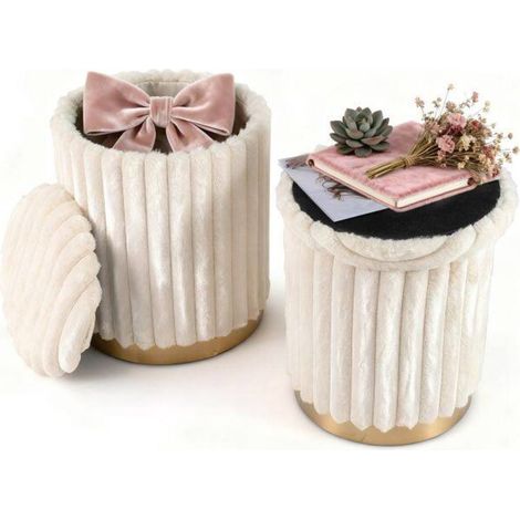 Rangement discret et gain de place, set de 2 poufs beige avec espace caché pour salon ou chambre (1/5)