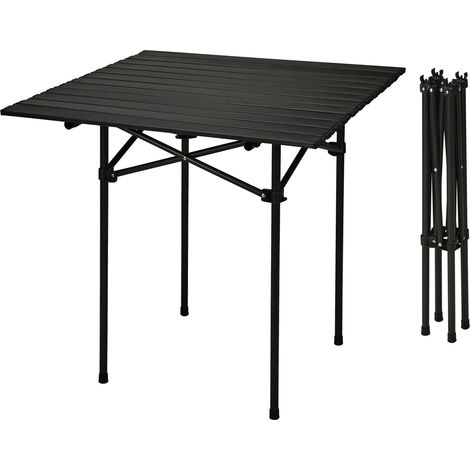 Camping Klapptisch schwarz mit Tragetasche - 70 x 69 cm - Universal Gartentisch mit einrollbarer Tischplatte