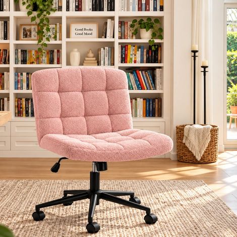 Chaise de Bureau, Large siège de couturière, Ergonomique, réglable en Hauteur, pour Maison, Bureau, Maquillage, Chambre à Coucher (Rosa, Tissu Peluche) (1/5)