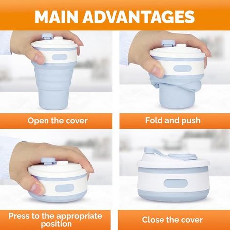2 pezzi - 350 ml - Blu e grigio - Tazza da viaggio pieghevole in silicone - Tazza da viaggio pieghevole - Tazza da campeggio - Tazza in silicone pieghevole - Tazza pieghevole con coperchio - Tazza da  (1/4)