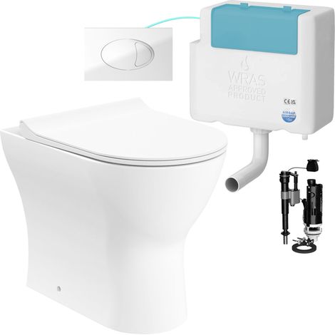 Gloss White Rimless Back to Wall Toilet and Concealed Cistern Set - Bottom Entry (1/4)
