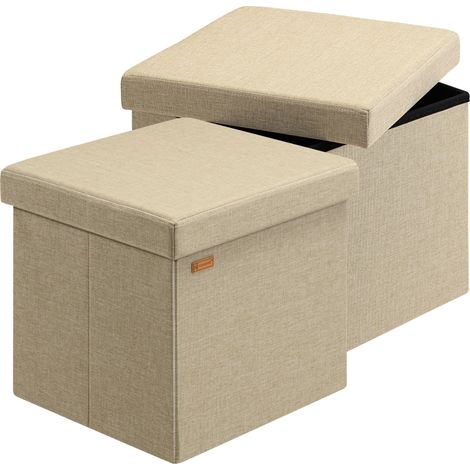 CASARIA® Pouf Sgabello Contenitore 38x38x38cm Box Portaoggetti  M - 2er Set Beige (de)