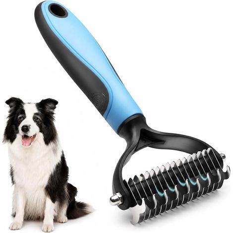 Brosse Chien Chat, Brosse Démêlante Anti-Nœuds en Acier Inoxydable pour Sous-Poil et Poils Longs, Grande Taille Bleue, Élimine Poils Morts (1/5)