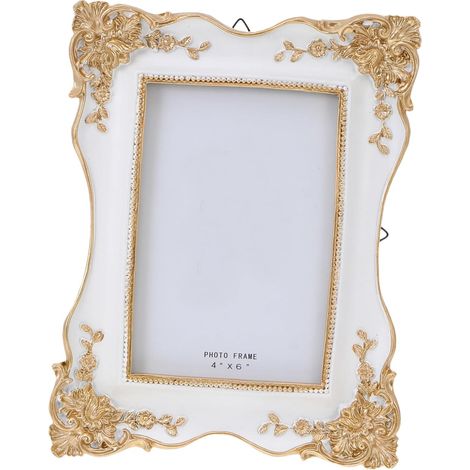 Cadre Photo Vintage en Résine Blanche 15x15 Cm Bordure Fleurie Décorative Cadre Photo Rétro de Table pour Décoration Intérieure et Présentation D’images Ornement Élégant (1/5)