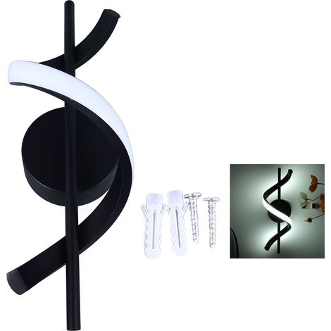 Ortviai Applique murale LED spirale moderne 18 W, 3000 K, noir, pour chambre, salon ou couloir (1/5)