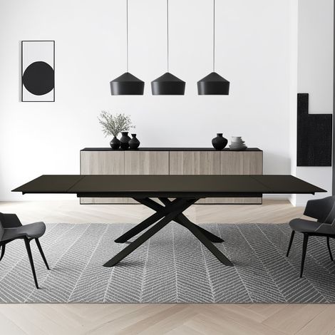 Le Quai Des Affaires – Table extensible en pierre sintérisée anthracite – 180x90cm + 2 allonges 50cm – 12 places – Hauteur 75.7cm