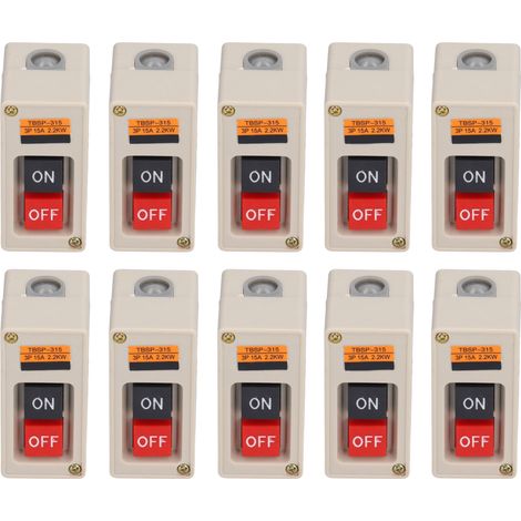 10 Stück Drucktaster-Schalter für 3-phasige Ein-/Ausschaltstationen (380 V, 15 A) TBSP-315 (1/5)