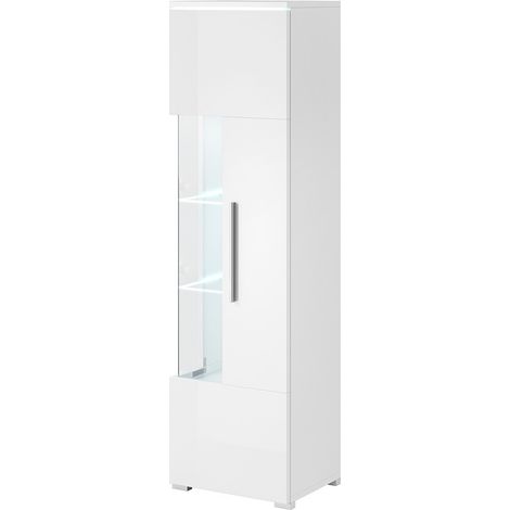 Vitrine hoch Design Kollektion BOMBAY. Farbe glänzend weiß. Rechtsöffnung (1/3)