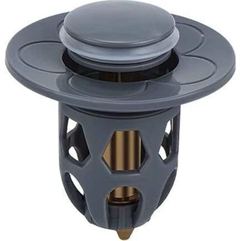(Gris) Bouchon universel de fuite de tête d'eau de lavabo, bouchon de vidange d'évier en acier inoxydable filtre de vidange de rebond de lavabo, convertisseur de type poussoir de noyau de rebond.