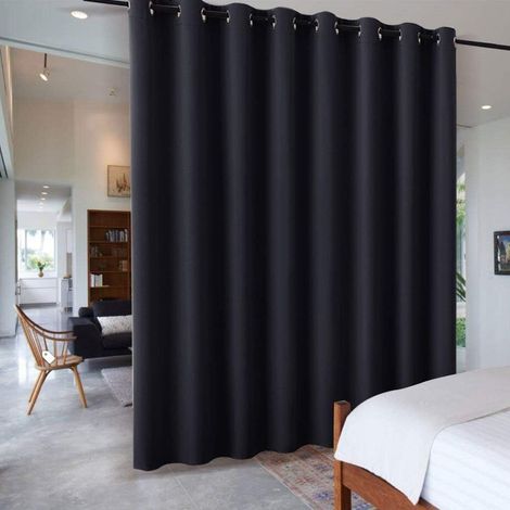 Rideau Occultant Paravant - Séparateur de Pièce Partition Cloison Protection la Vie Privée pour Maison Chambre Salon Coulissant à Oeillets, L 457 x H 274 cm, Noir, 1 Panneau (1/5)