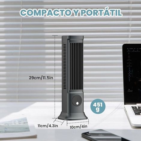 Climatiseur portable avec 3 vitesses, ventilateur de bureau rechargeable, compact, batterie longue durée, refroidissement efficace (gris) (1/5)