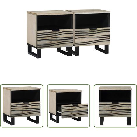 Akazienholz Nachttisch -  Nachttisch 2 pcs Weiß und Schwarz 40 x 33 x 46 cm (1/5)