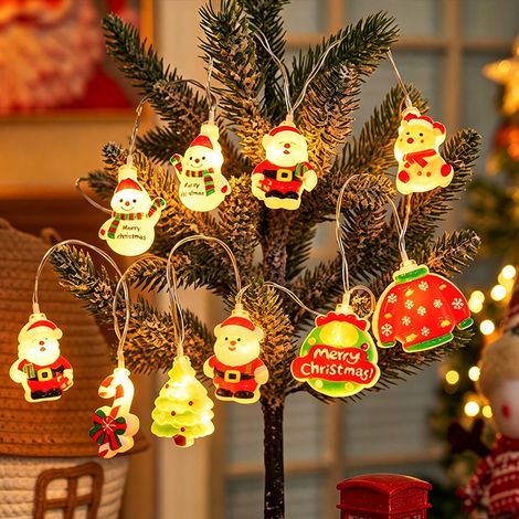 Guirlande lumineuse USB LED de No毛l, 1,5 m 10 lampes, mode allumage permanent, 8 motifs al茅atoires : P猫re No毛l, bonhomme de neige, bonbon, sapin de No毛l (1/3)
