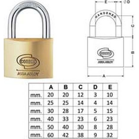 12PZ LUCCHETTO OTTONE ARCO NORMALE PRIUM CIFRATURA UNICA KA PL110 mm25