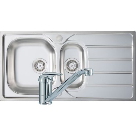 Prima 1.5 Bowl Kitchen Sink with Sink Tap and Waste Kit 965mm L x 500mm W - Stainless Steel (1/5)