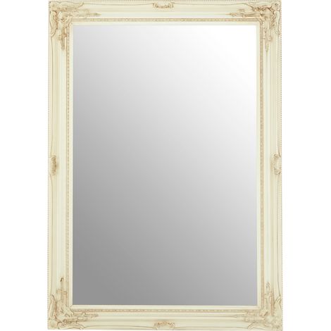 Premier Housewares Rectangular Wall Mirror/ Classic Mirrors For Bathroom / Bedroom / Garden Walls Fancy Wall Mounted Mirrors For Hallway With Bone White Finish 88 x 5 x 118 (1/4)
