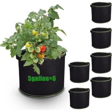 Lot de 6 sacs de plantation en feutre non tissé respirants -19 litres Pots en tissu robuste avec poignées Réutilisables (1/4)