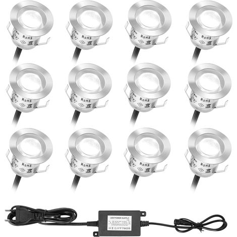 Lot de 12 Spots LED Encastrables pour Extérieur, IP67 Etanche, 12 x 0,6 W, Ø 30mm, 12V, blanc naturel 4000K, Mini Spots à Encastrer Extérieur pour Terrasse Bois Piscine Jardin Escaliers Deck (1/5)