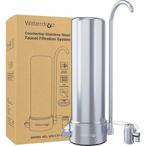 Waterdrop WD-CTF-01 Tabletop Filter, 5 Stage Stainless Steel Drinking Water Filter System, Durable Faucet Water Filter, Reduces Chlorine, Heavy Metals, Bad Taste (1 Filter Included)