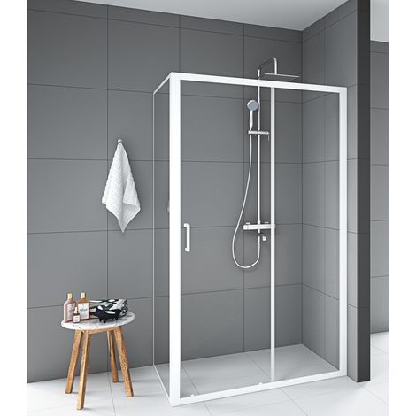 Marwell Glasdusche White Factory Rectangle - 80 x 120 x 200 cm - weiß - Eckdusche - Duschkabine - Dusche - Duschabtrennung - Duschwand - weiße Dusche (1/4)