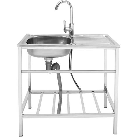 Éviers de Cuisine, Évier Inox 1 Bac avec Robinet, Évier Cuisine Extérieur, Lavabo Inox Commercial pour Restaurant, Bar, Buanderie, Garage, ÉvierJardin Autoportant, Robinet Mixte (1/5)