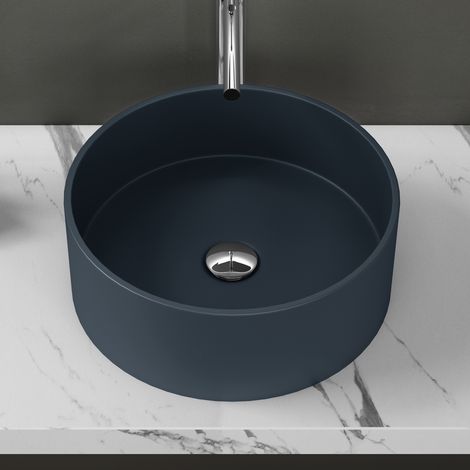 doporro Aufsatzwaschbecken rund Colossum804 matt Anthrazit Ø 40 cm Mineralguss Waschbecken ohne Armaturloch