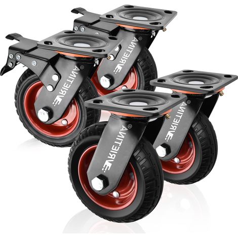 4 Roulettes Robustes en Caoutchouc Solide 200mm Max. 750KG avec Frein Roues Roulette Pivotante Industrielle pour Charges Lourdes Chariot Établi De Bricolage De Meuble (2 avec Frein et 2 sans) (1/5)