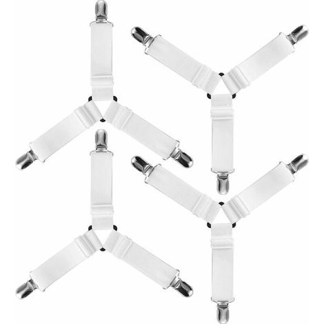 4 Stück Dreieckige Spannbettlakenhalter, elastische Befestigungsbänder, verstellbare Haltegurte für Bettwäsche, Bettlaken, Bügelbrettbezug, Matratze, Sofa (1/5)