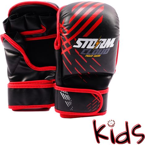 StormCloud Lynx Kinder-MMA-Handschuhe, Schwarz/Rot, 7 oz, Juniorgröße