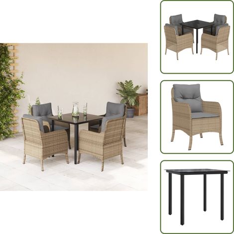 Coussin de siège - vidaXL Ensemble à manger de jardin avec coussins 5pcs Beige poly rotin - Housses amovibles