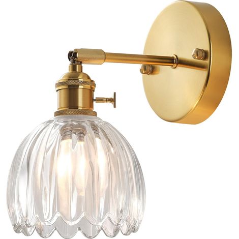 Applique Murale Fleur Vintage Laiton Doré et Verre avec Interrupteur Lampe Murale Vintage E27 Luminaire Murale pour Salle de Bain Chambre Salon Cuisine (1/5)