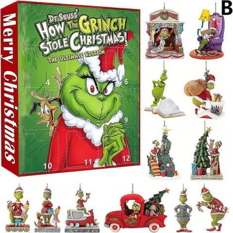 Nouveau Compte à rebours créatif de Noël 2026 Boîte aveugle Grinch Pendentif Monstre de Noël Sapin de Noël Pendentif Aveugle de Noël GJ171-002