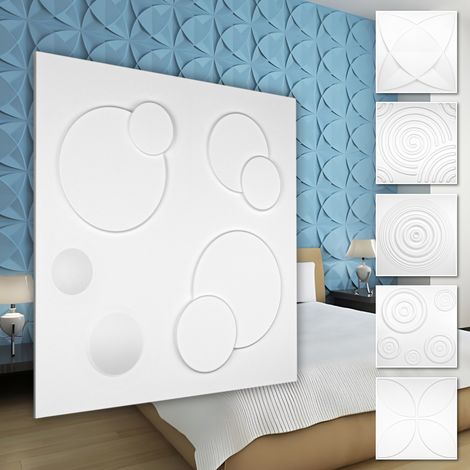 Pannelli murali 3D plastica PVC - rivestimento murale bianco con aspetto 3D - motivi a ghirigori: 3 mq 12 pannelli, HD108
