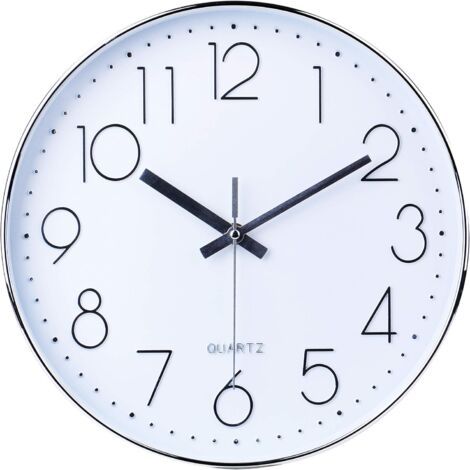 Horloge murale moderne, 30 CM Large décoratif universel silencieuse sans tic tac intérieur Quartz ronde murale horloge non-coque pour salon cuisine bureau (argent) (1/5)