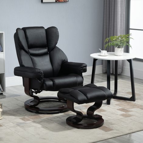 Relaxsessel mit Hocker, Liegefunktion, drehbar, bis 160 kg, Kunstleder, Metallrahmen, schwarz, 80 x 79 x 100 cm (1/5)