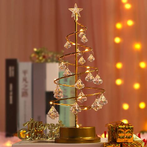 Personalized Christmas Crystal Tree Lights, Tabletop Metal Christmas Tree Lights, LED Christmas Tree Lights with Star Crystal Pendant Home Decor (1/4)