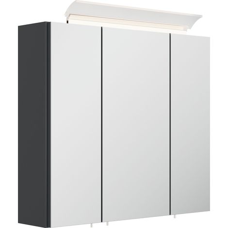 Spiegelschrank 70cm inkl. Design LED-Lampe und Glasböden grafit