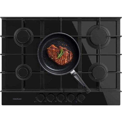 Cecotec Plaque de gaz 5 feux Bolero Squad G 5400F Glass Black 104kW Verre noir Grilles fonte Brûleur WOK (1/5)
