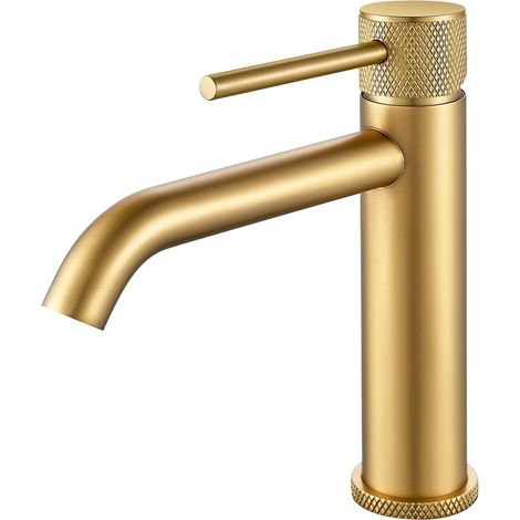 Mitigeur de Lavabo, Robinet de Lavabo, Robinetterie Salle Bain Monocommande Hauteur 175 mm, Réglable Chaud et Froid, Doré (1/5)