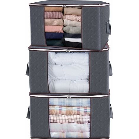 Sac de Rangement pour Couette en épais Non-tissé Sac de Rangement sous lit pour Édredons Couvertures Oreillers Jouets Vestes Vêtements (3, Gris) (1/5)