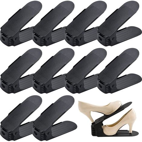 Supports à Chaussures Réglables, Lot de 30 Rangements Chaussures en Plastique Gain de Place, Organiseurs de Chaussures Economie d'Espace avec 3 Niveaux de Hauteur, Noir (1/5)