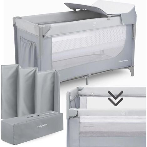 Lit parapluie 3 en 1 gris avec matelas et plan à langer - 60 x 120 cm