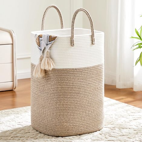 Cesta para la ropa sucia, cesta para la colada hecha de cuerda de algodón trenzada, almacenamiento multifuncional para ropa sucia, juguetes y mantas de bebé en el baño, la guardería y la sala de estar