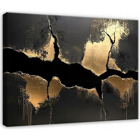 Peinture marbre noir or pour chambre salon cuisine sur toile 120x80 (1/3)