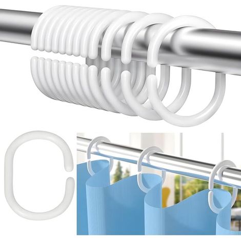 12 pièces Anneau Rideau Douche, Anneaux Rideaux en Forme de C,Crochet Rideau en Plastique,Crochet Rideau Douche en Blanc,Anneaux Rideaux Douche pour Salle de Bain,des Rideaux et Rideaux de Bain (1/4)