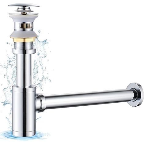 Universal Siphon und Ablaufgarnitur Set für Waschbecken mit Überlauf, Ablaufgarnitur Waschbecken POP UP mit Überlauf inkl. Dichtungen, Design Siphon Waschbecken für Bad, Chrom