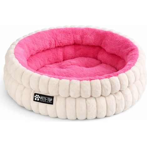 Panier Chat Moelleux Coussin Chat ou Petit Chien Doux et Confortable Cat Bed Antistress Couchage Apaisant Rond et Chaud Rose Intérieur et Blanc Extérieur 60 cm (1/5)