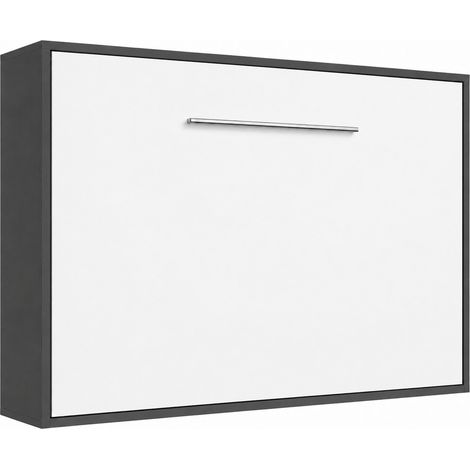 Lit escamotable horizontal avec étagères intérieures BIBLO - Poignée acier brossé 89cm Gris anthracite Sans matelas-80x190-Cadre Anthracite-Façade Blanche (1/5)