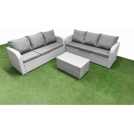 Fimous Outdoor Garden Furniture Sets 6 Seater Wicker Rattan Furniture Sofa Sets with Rectangular Coffee Table high Back Lounge Sofa Light Grey (1/4)