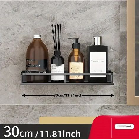 Étagère murale en aluminium (30 cm, noire) pour salle de bain, idéale pour ranger vos produits cosmétiques. (1/5)